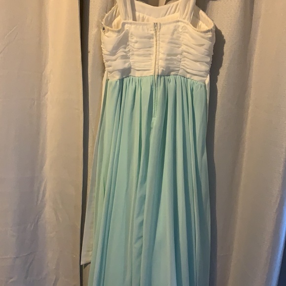 White and Blue Rhinestone Beaded Kids Maxi Dress - Picture 3 of 3